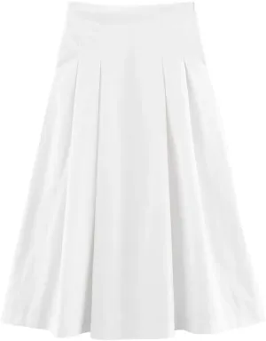 Women's Pleated High Waist Side Zipper A-line Loose Hem Midi Solid Color Chic Long Skirt