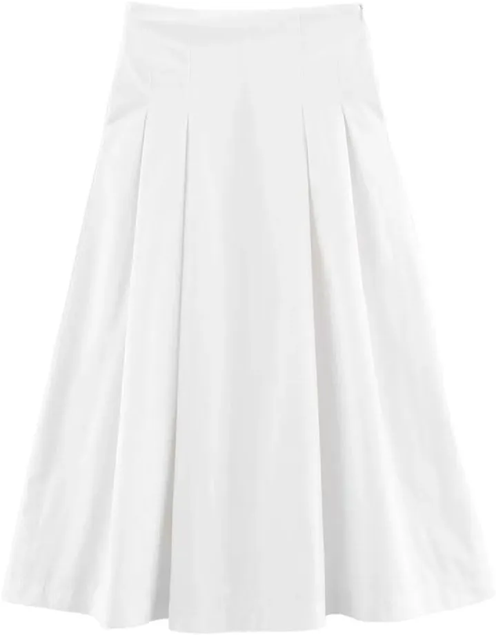 Women's Pleated High Waist Side Zipper A-line Loose Hem Midi Solid Color Chic Long Skirt
