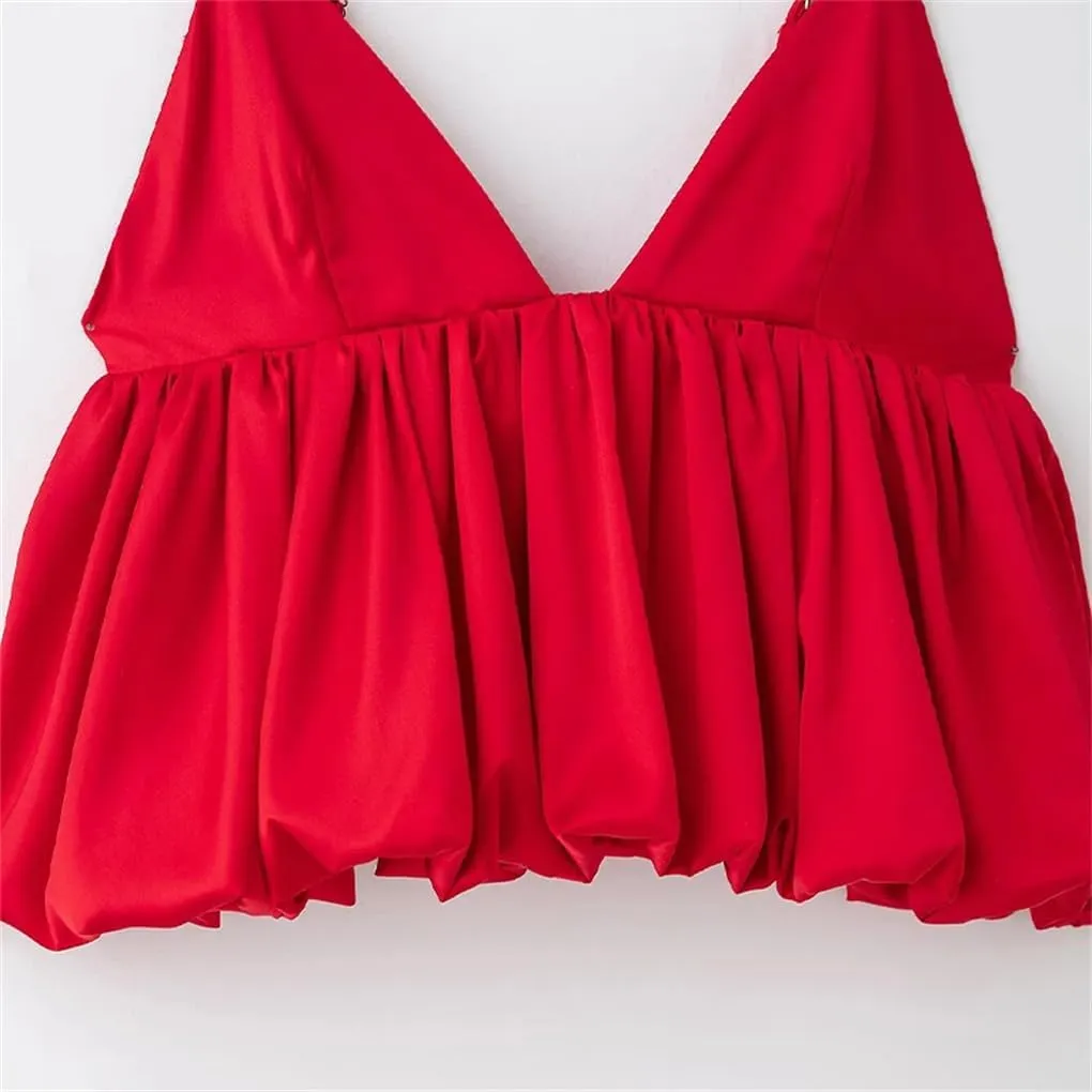 Women's Pleated Vintage Spaghetti Strap V-Neck A-Line Camisole