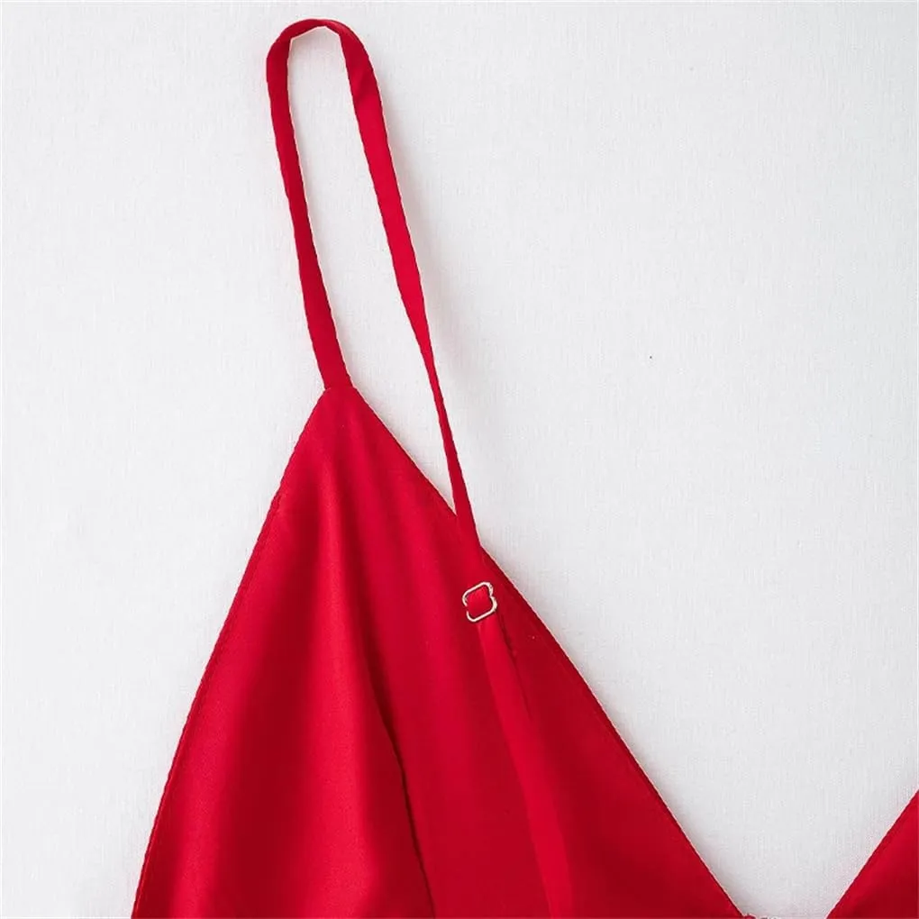 Women's Pleated Vintage Spaghetti Strap V-Neck A-Line Camisole