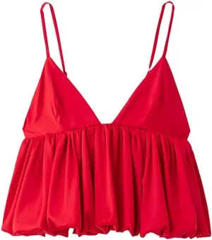 Women's Pleated Vintage Spaghetti Strap V-Neck A-Line Camisole