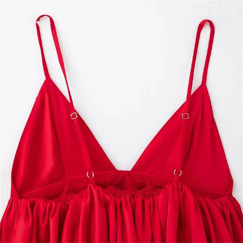 Women's Pleated Vintage Spaghetti Strap V-Neck A-Line Camisole
