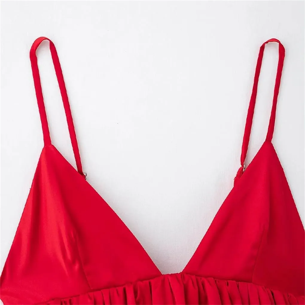 Women's Pleated Vintage Spaghetti Strap V-Neck A-Line Camisole