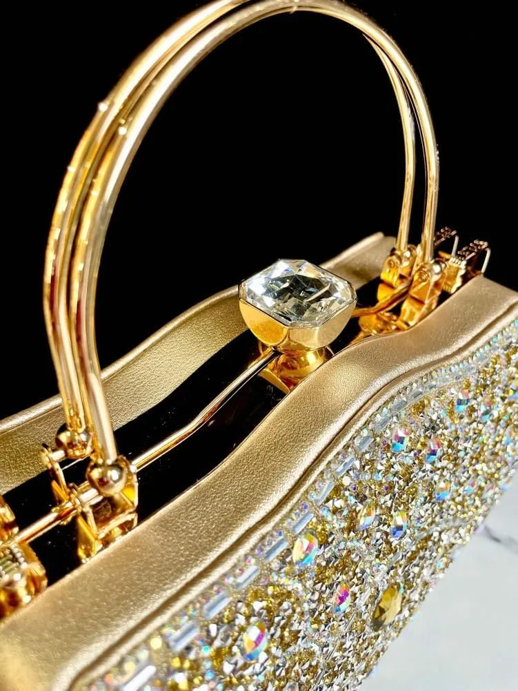 Womens Rhinestone Evening Clutch Chic Glitter Crossbody Purse with Chain Handbag Shoulder Bag for Wedding Party
