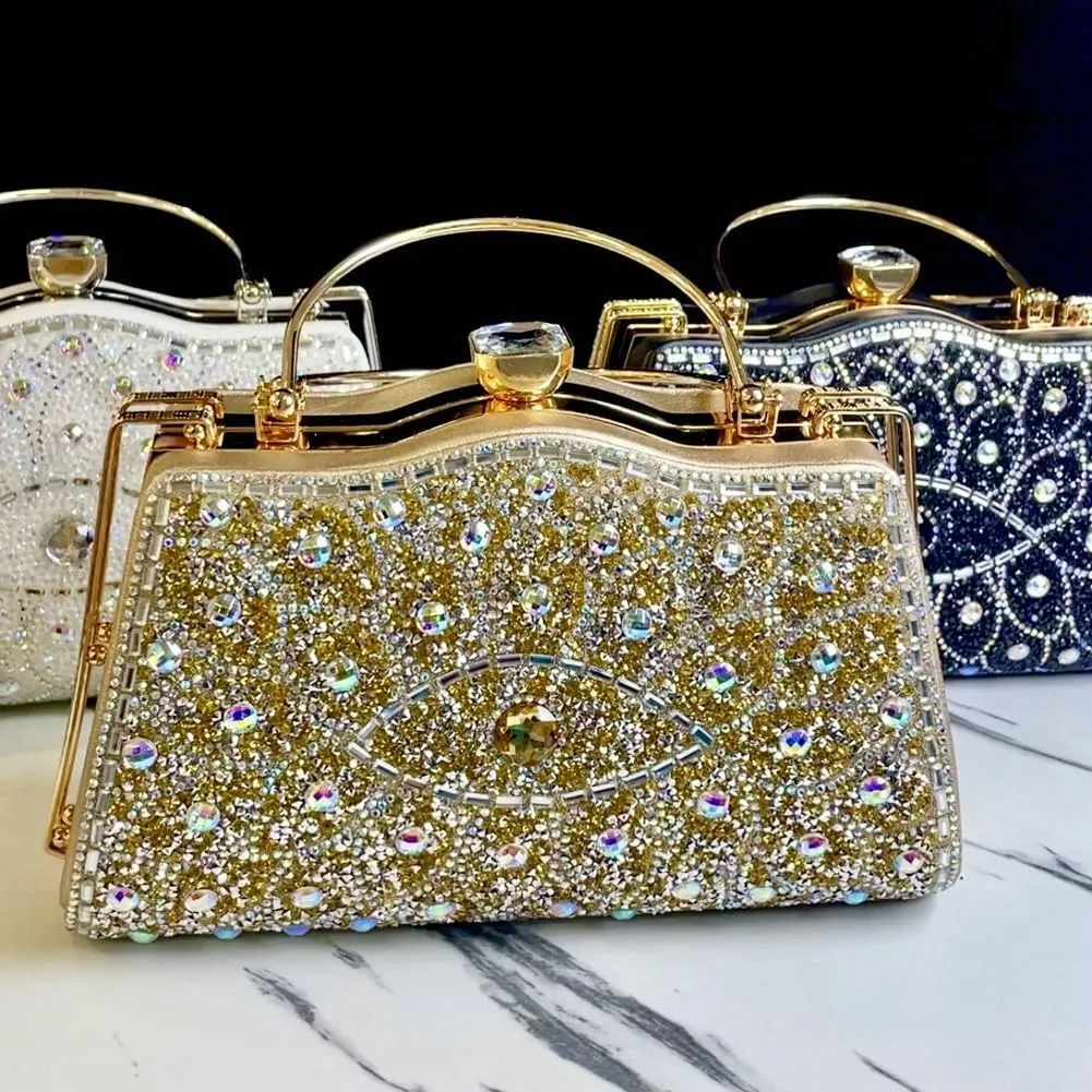 Womens Rhinestone Evening Clutch Chic Glitter Crossbody Purse with Chain Handbag Shoulder Bag for Wedding Party
