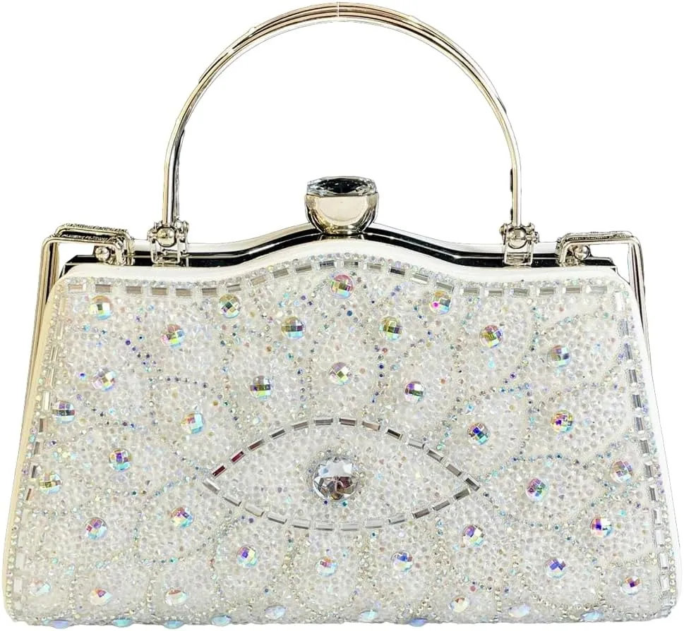 Womens Rhinestone Evening Clutch Chic Glitter Crossbody Purse with Chain Handbag Shoulder Bag for Wedding Party