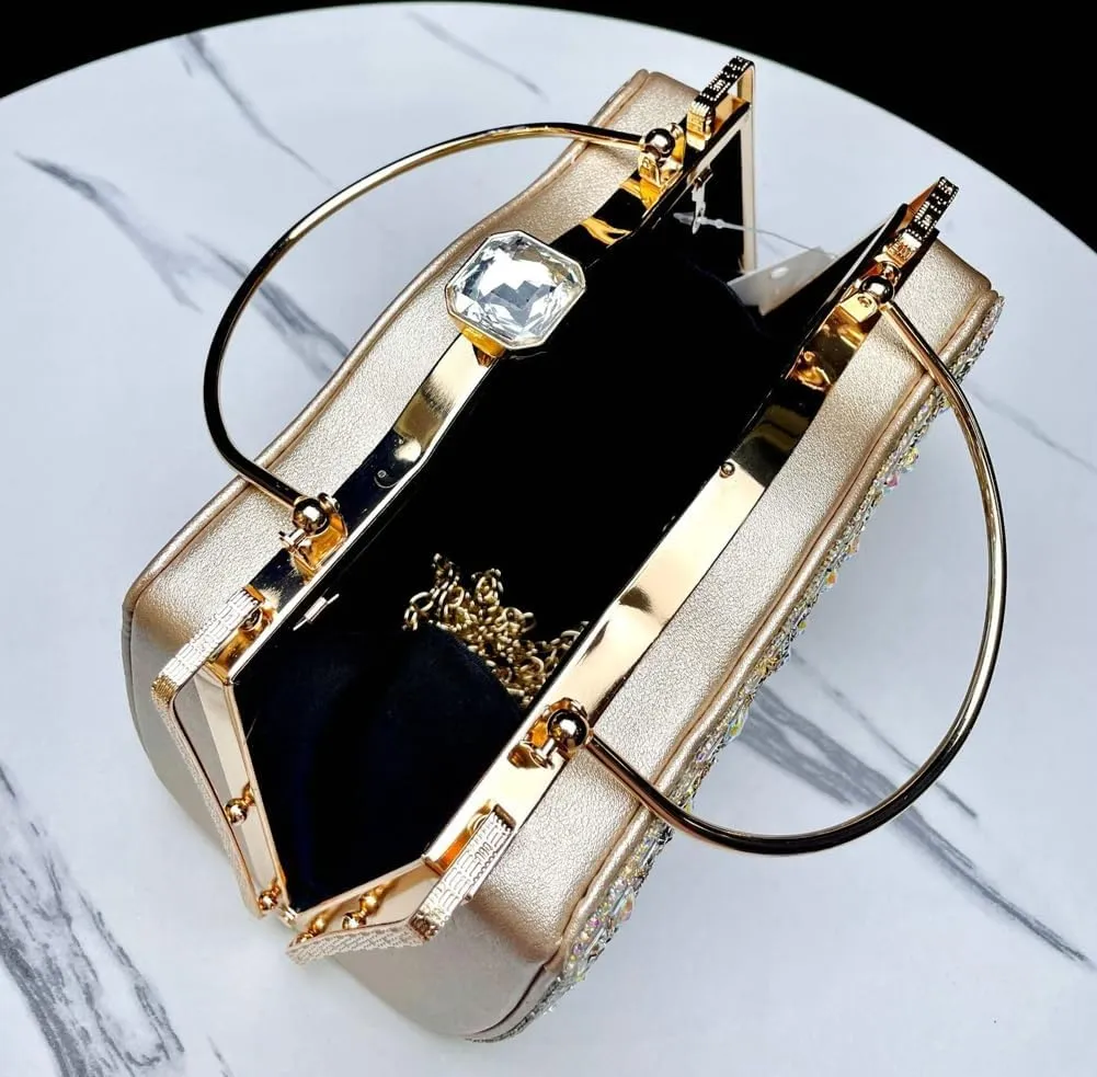 Womens Rhinestone Evening Clutch Chic Glitter Crossbody Purse with Chain Handbag Shoulder Bag for Wedding Party