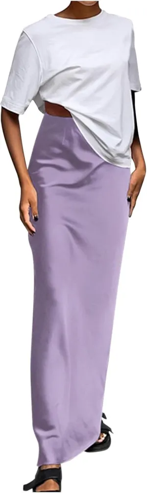 Womens Satin Skirts Casual Silk Midi Skirt High Waisted Long Skirts Flowy Mermaid Skirt 2024 Elegant Work Skirts