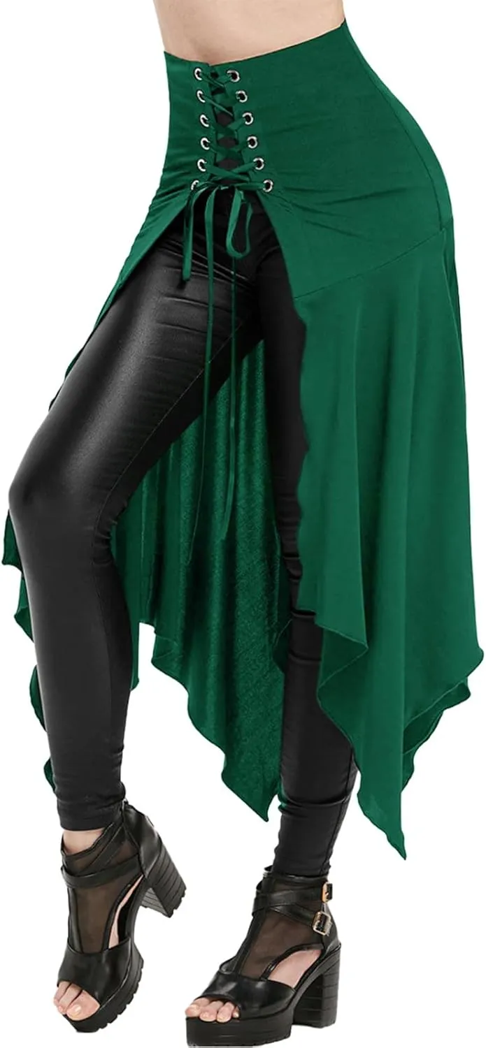 Women's Steampunk Gothic Vintage Victorian Gypsy Hippie Party Skirt Open Front Overskirt Halloween Costume Cosplay