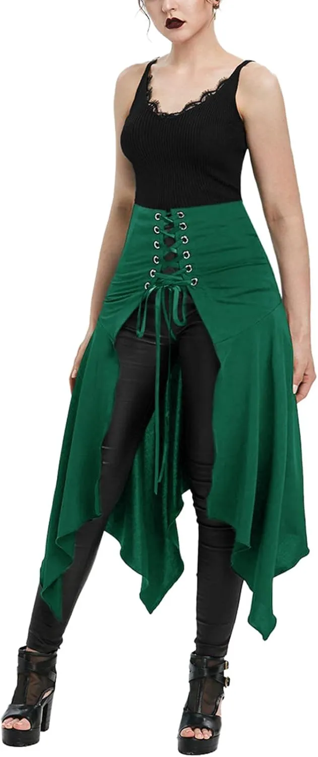 Women's Steampunk Gothic Vintage Victorian Gypsy Hippie Party Skirt Open Front Overskirt Halloween Costume Cosplay