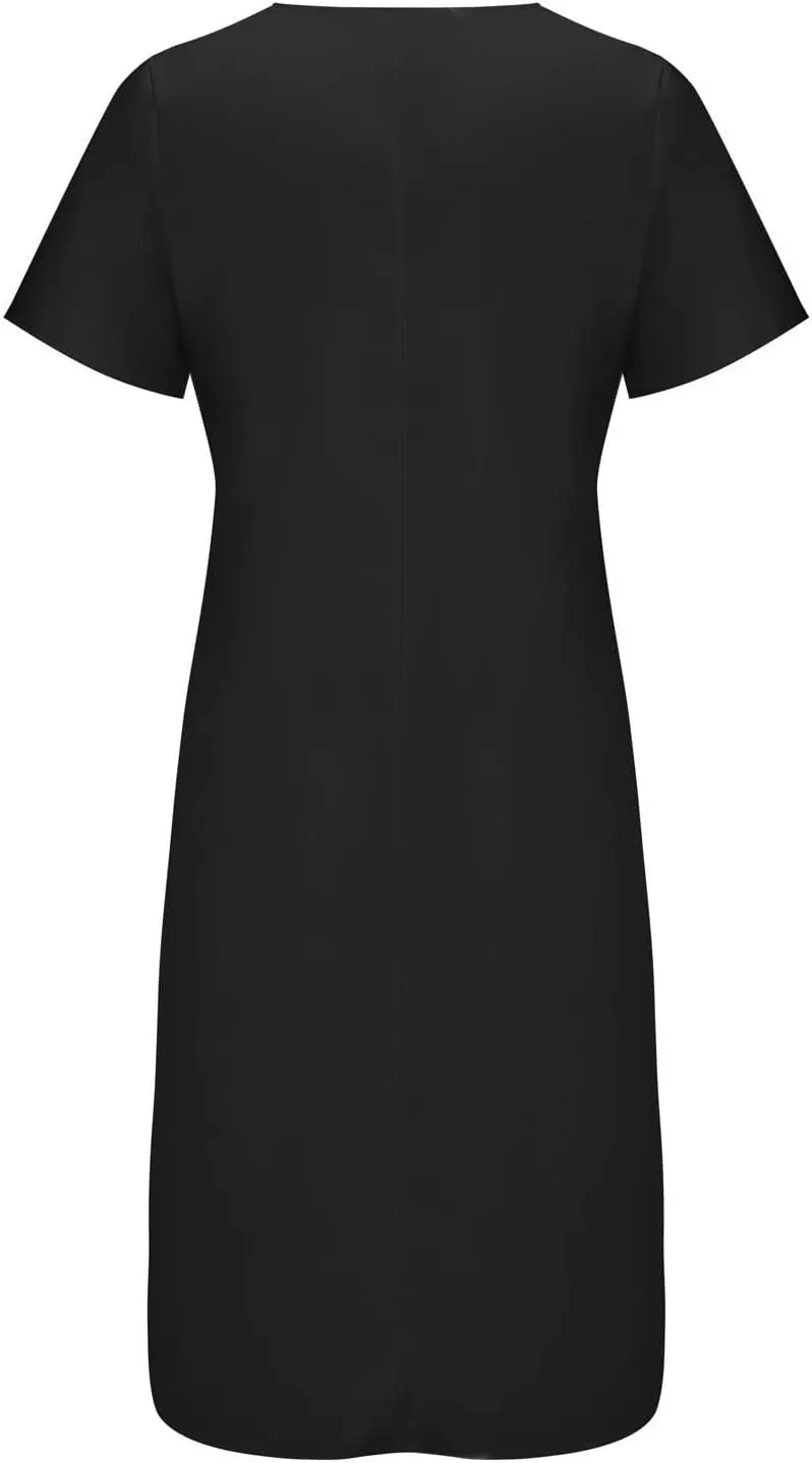 Womens Summer Dresses Beach Casual Loose Tshirt Dress Lace Neck Short Sleeve Flowy A Line Swing Sundress with Pockets