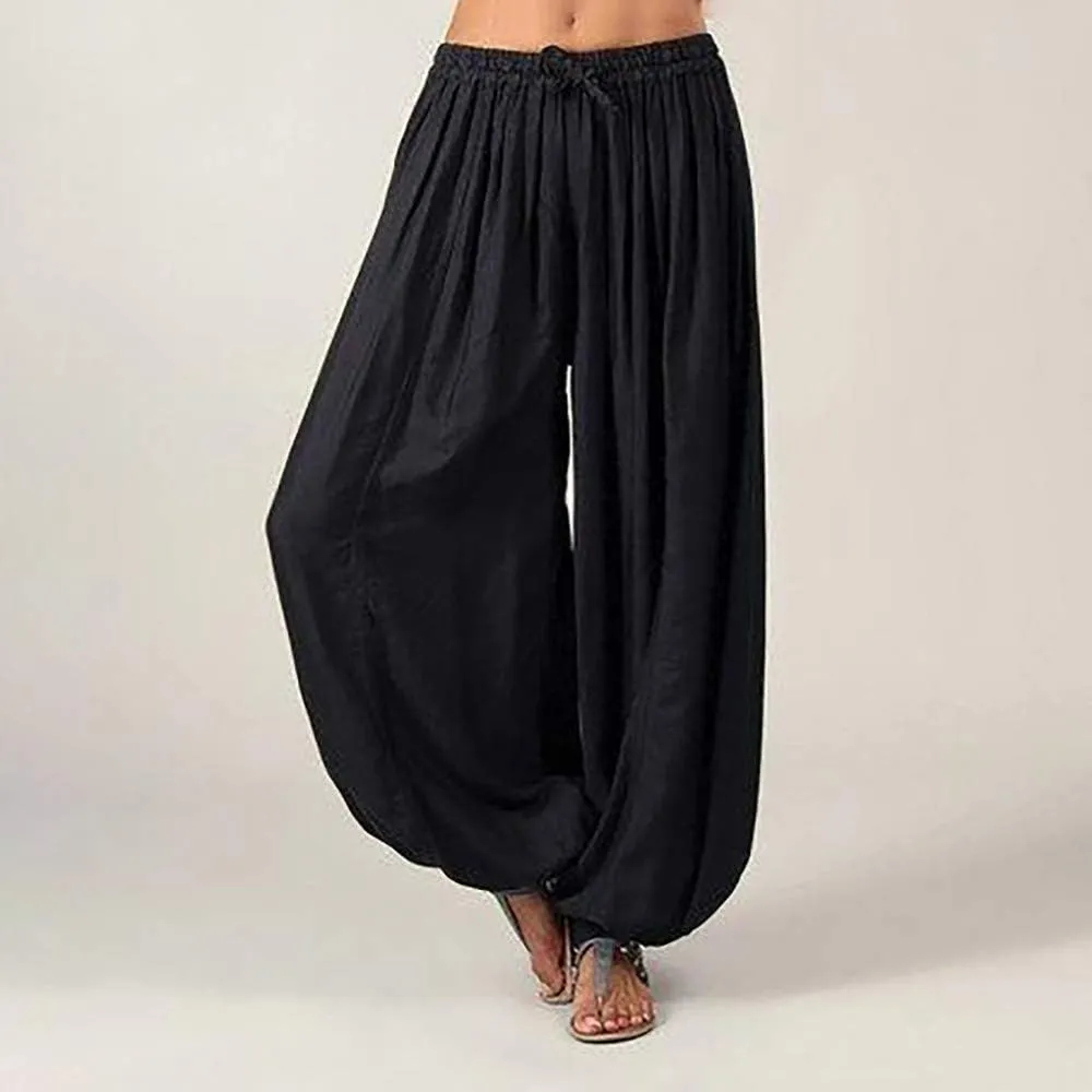 Womens Summer Pants Dressy Loose Fit Plus Size High Waist Trousers with Pockets Floral Yoga Black Linen Pants Women