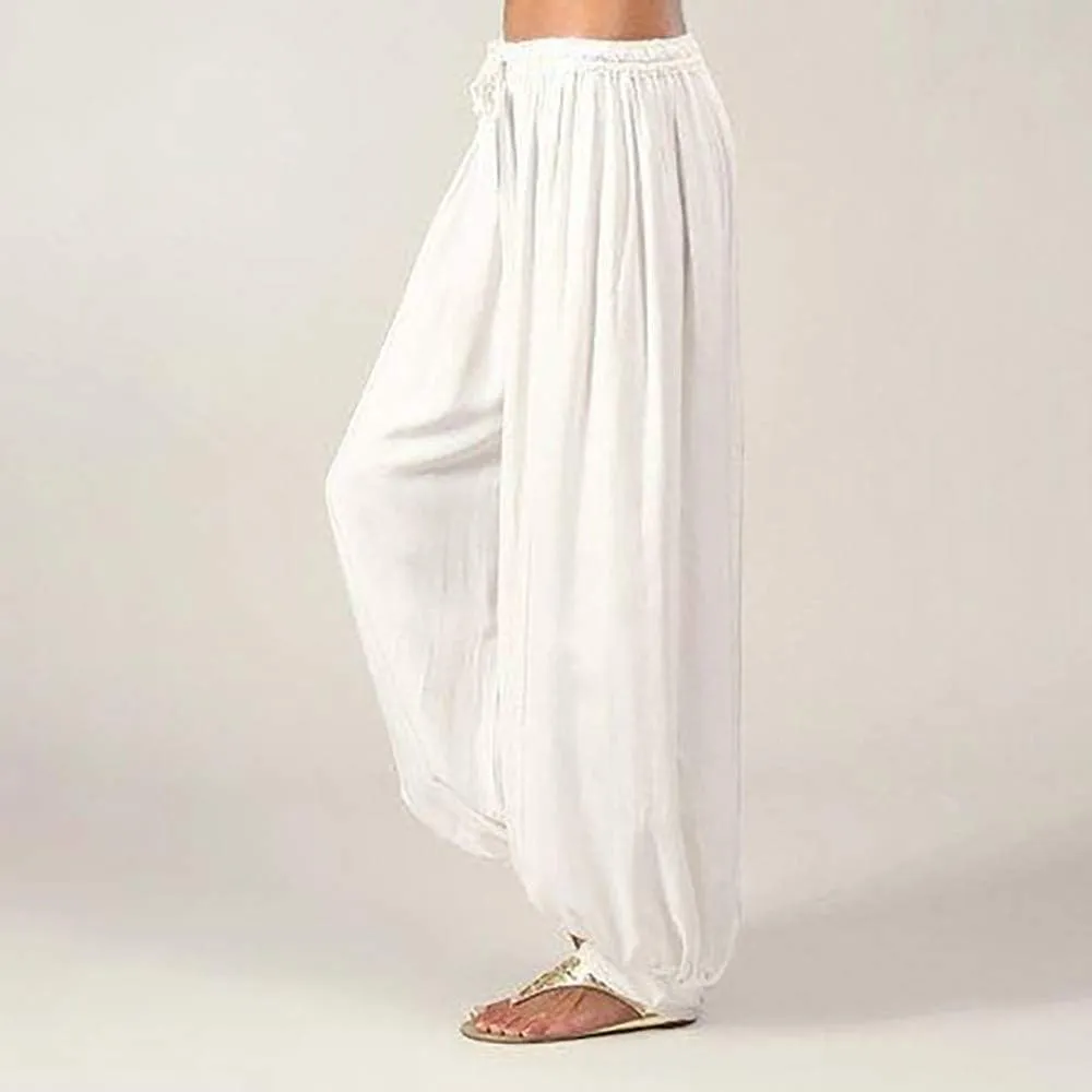 Womens Summer Pants Dressy Loose Fit Plus Size High Waist Trousers with Pockets Floral Yoga Black Linen Pants Women