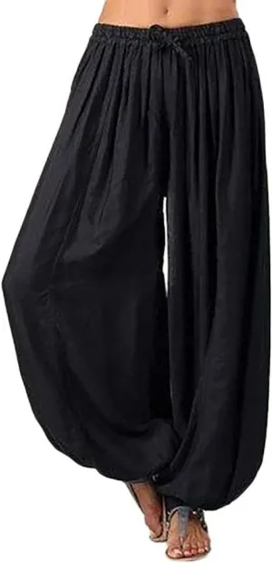 Womens Summer Pants Dressy Loose Fit Plus Size High Waist Trousers with Pockets Floral Yoga Black Linen Pants Women