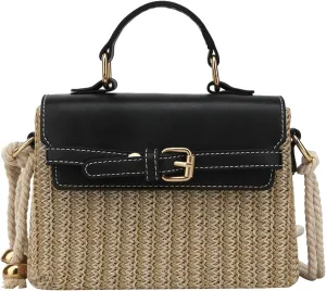 Woven Straw Handbag Women Simple Chic Box Purse Cotton Rope Shoulder Strap Bag Vacation