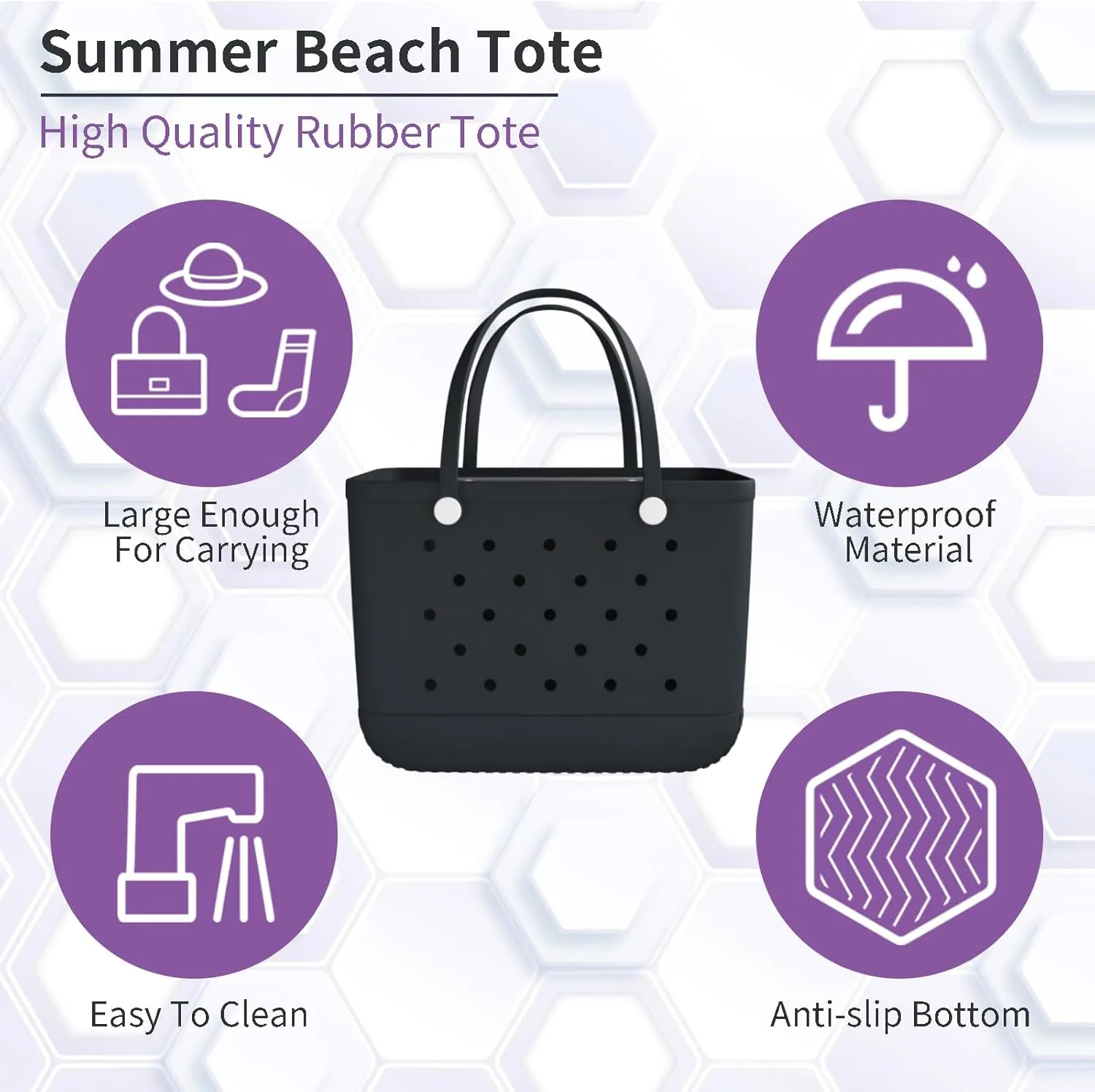 X-Large Rubber Tote Bag Rubber Beach Bag, Washable Durable Beach Tote, Lightweight, Waterproof Sandproof