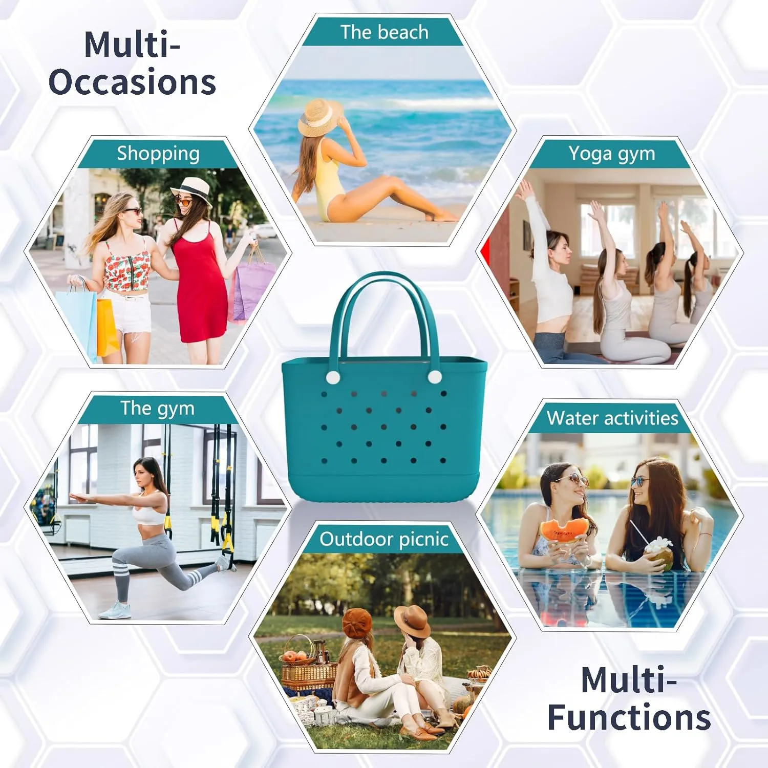 X-Large Rubber Tote Bag Rubber Beach Bag, Washable Durable Beach Tote, Lightweight, Waterproof Sandproof