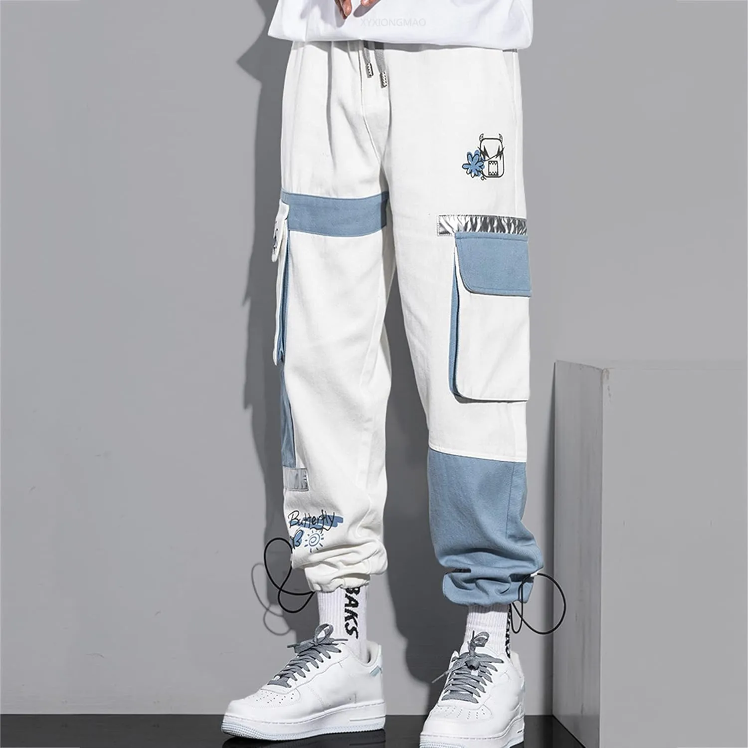 XYXIONGMAO Men's Overalls Techwear Harem Hip Hop Pants White Joggers Sweatpants Tactical Streetwear Cargo Pants for Men