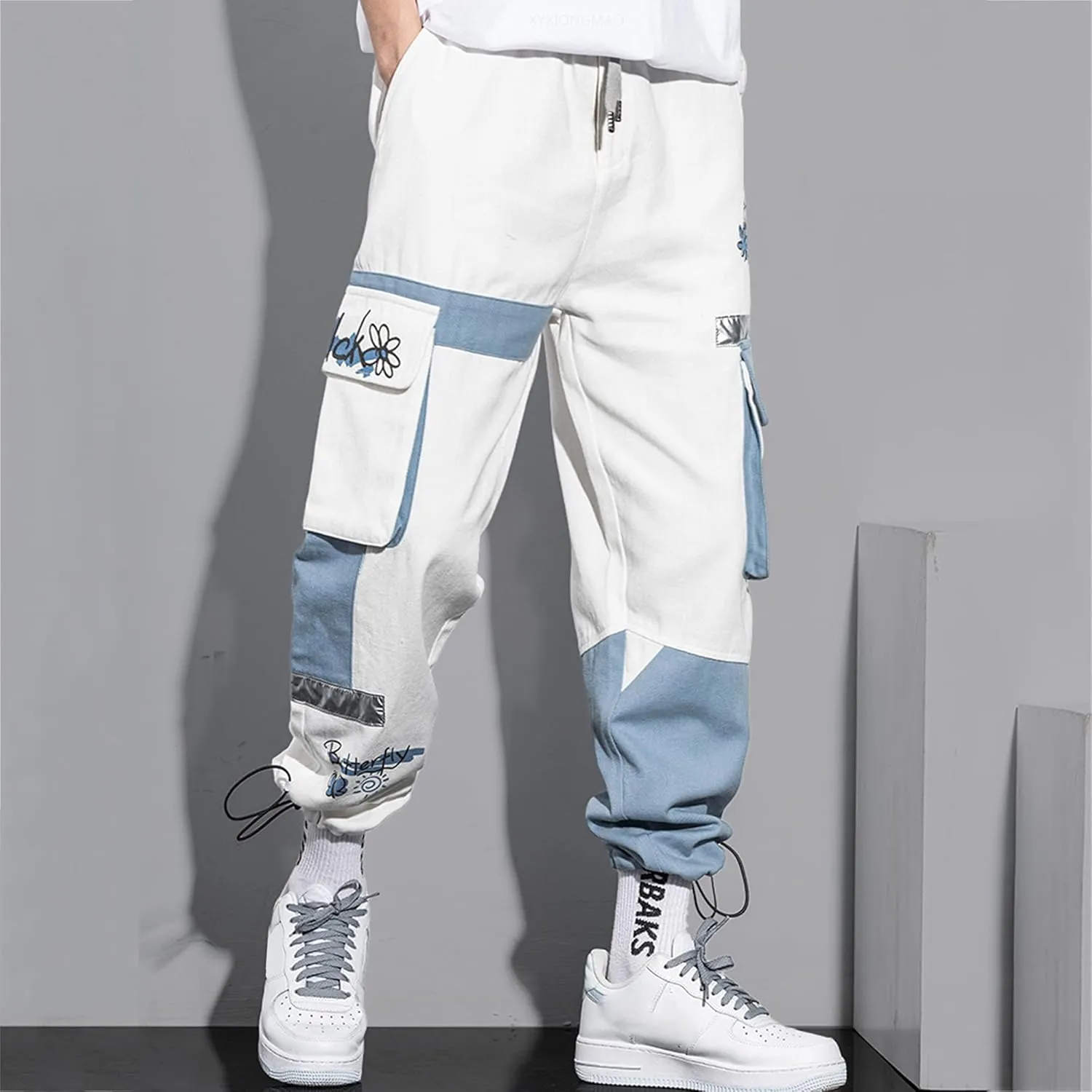 XYXIONGMAO Men's Overalls Techwear Harem Hip Hop Pants White Joggers Sweatpants Tactical Streetwear Cargo Pants for Men
