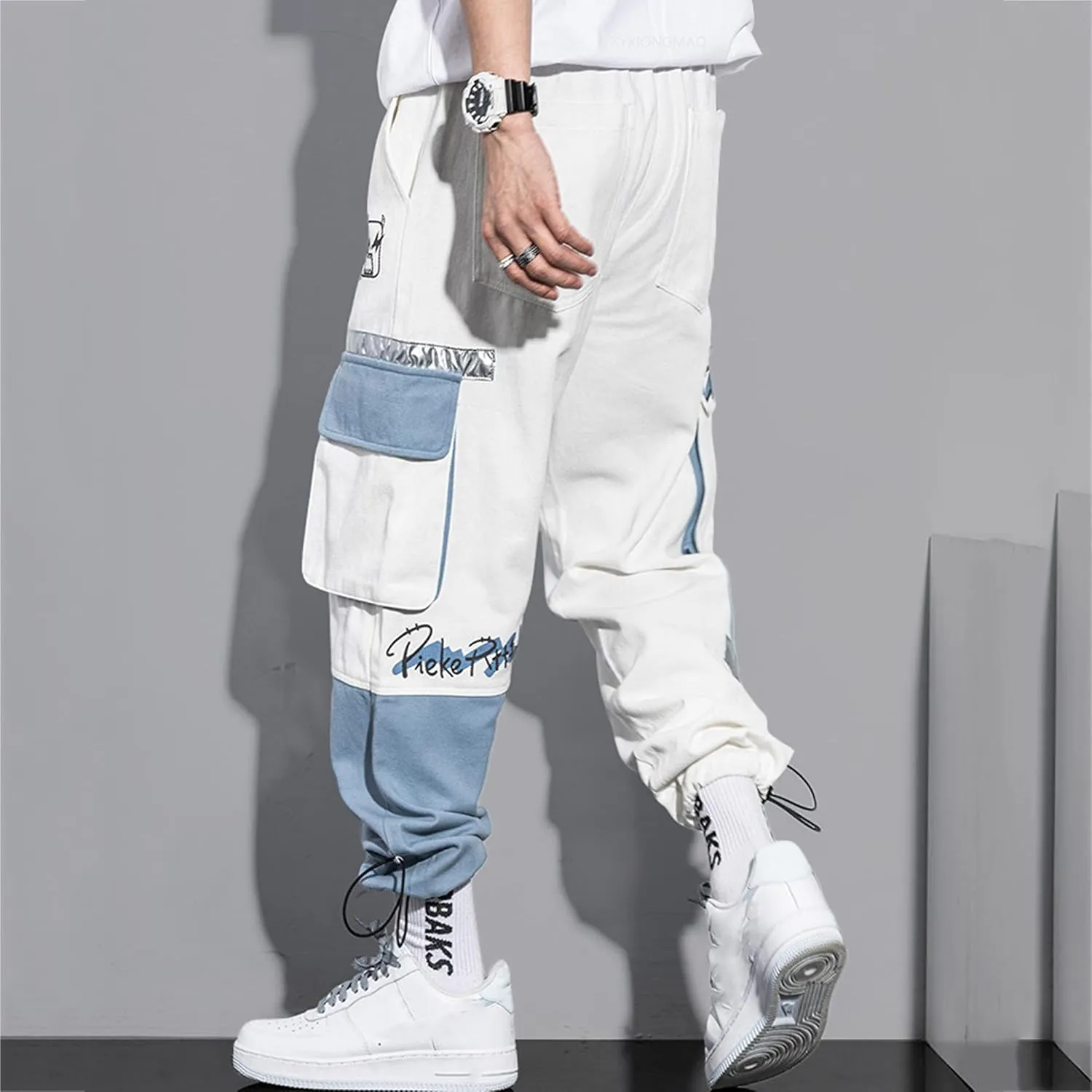 XYXIONGMAO Men's Overalls Techwear Harem Hip Hop Pants White Joggers Sweatpants Tactical Streetwear Cargo Pants for Men