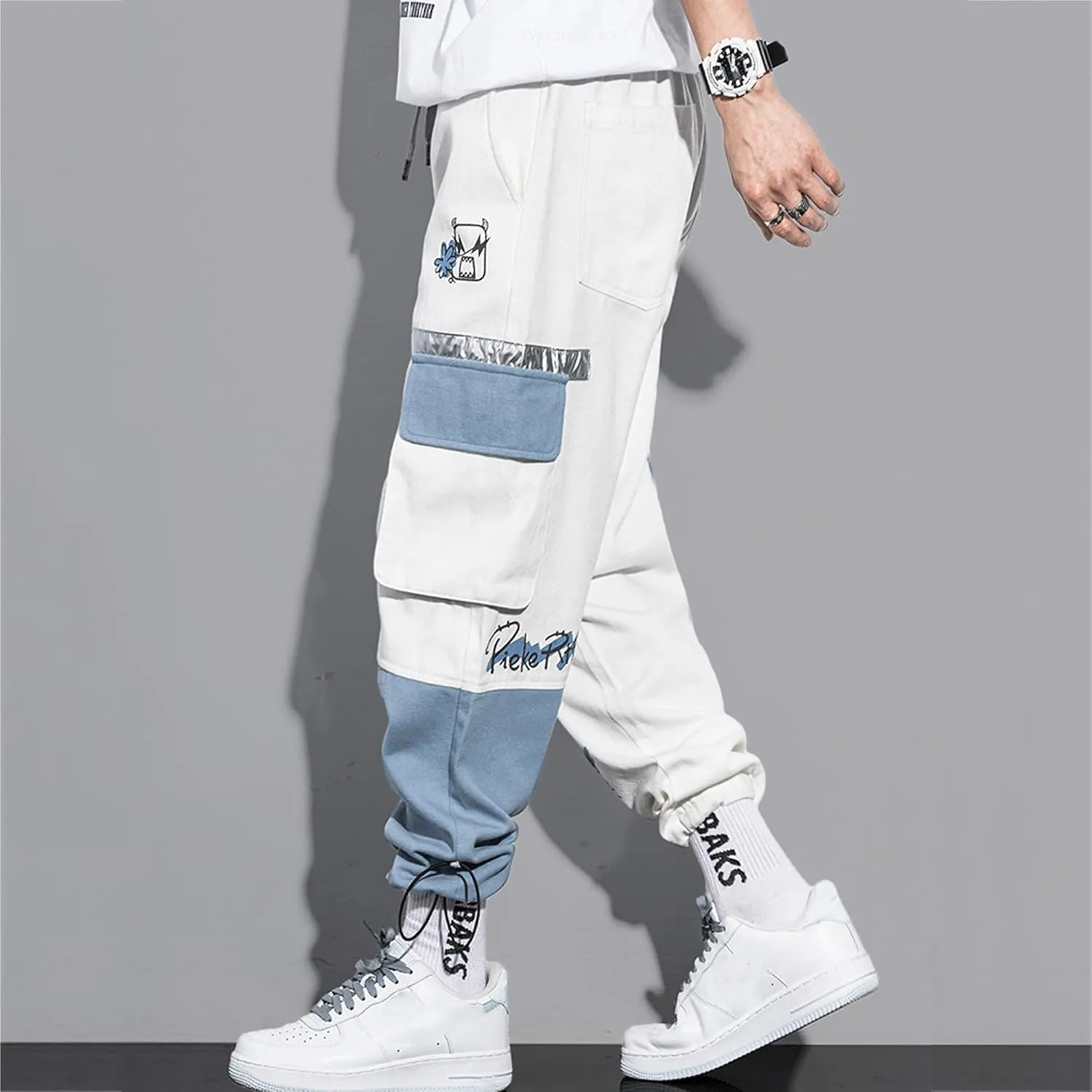XYXIONGMAO Men's Overalls Techwear Harem Hip Hop Pants White Joggers Sweatpants Tactical Streetwear Cargo Pants for Men