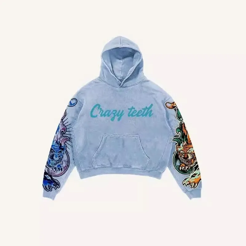 Y2K sweatshirt with hip-hop letter print oversized men's and women's hoodies, casual loose solid Gothic top