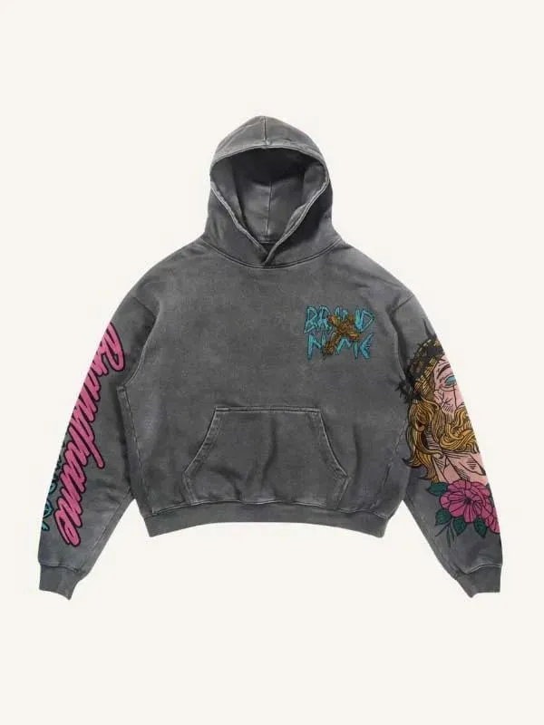 Y2K sweatshirt with hip-hop letter print oversized men's and women's hoodies, casual loose solid Gothic top