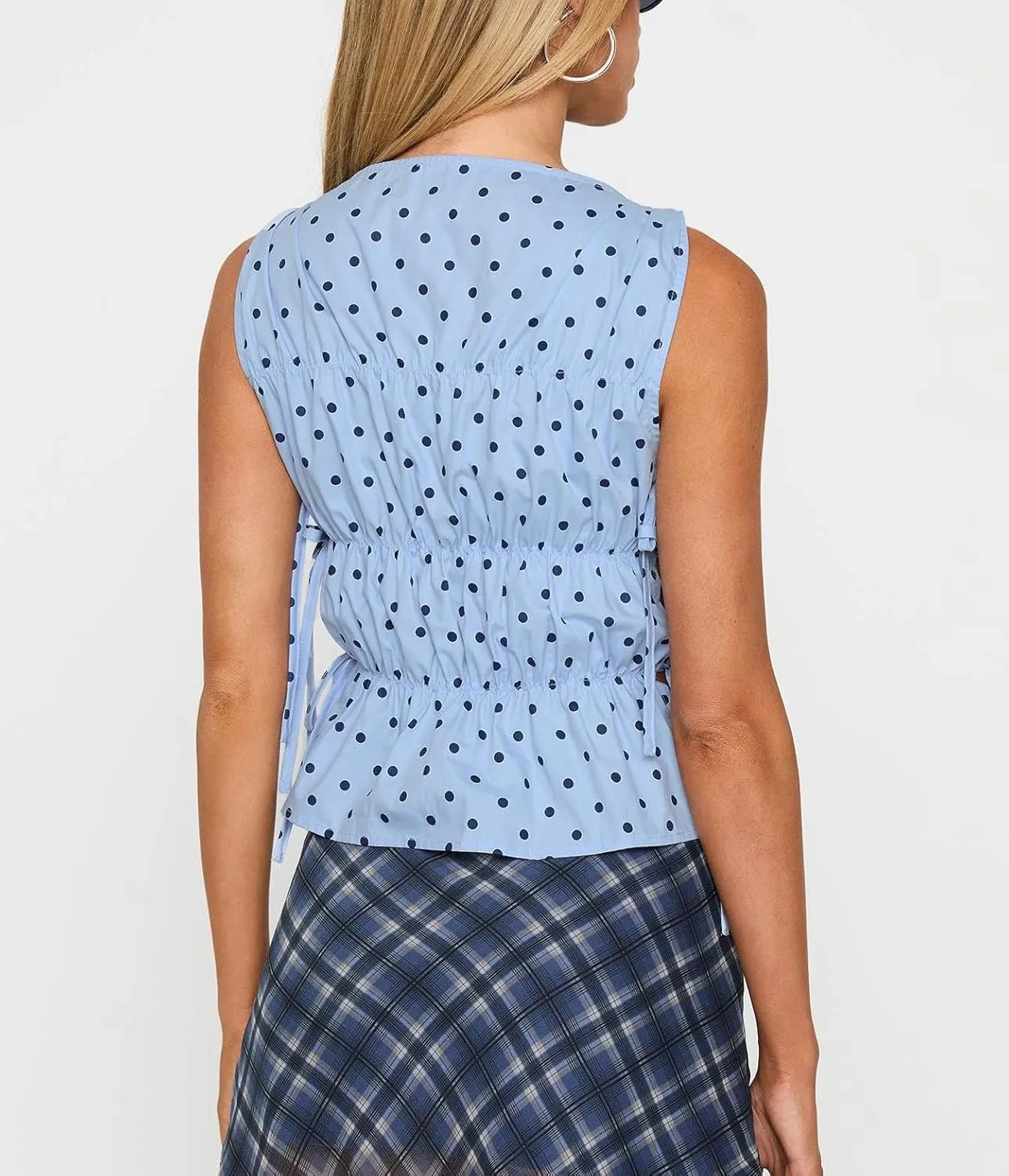 Y2k Women Tie Side Tank Top Crop Cute Sleeveless Lace Up Loose Vest Split Square Neck Going Out Shirts Summer