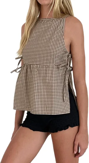 Y2k Women Tie Side Tank Top Crop Cute Sleeveless Lace Up Loose Vest Split Square Neck Going Out Shirts Summer