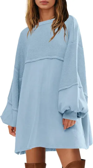 Yanekop Womens Oversized Sweatshirt Dress Patchwork Tunic Sweatshirts Crewneck Long Sleeve Spring Pullover Tops Side Slit