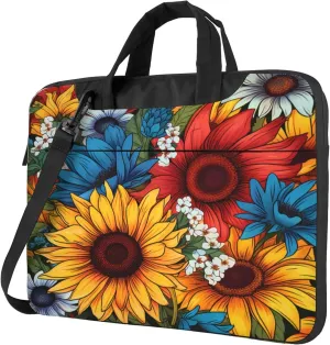 Yellow Sunflower Laptop Shoulder Bag for Women, Colorful Flower Laptop Sleeve Case Durable Computer Bag