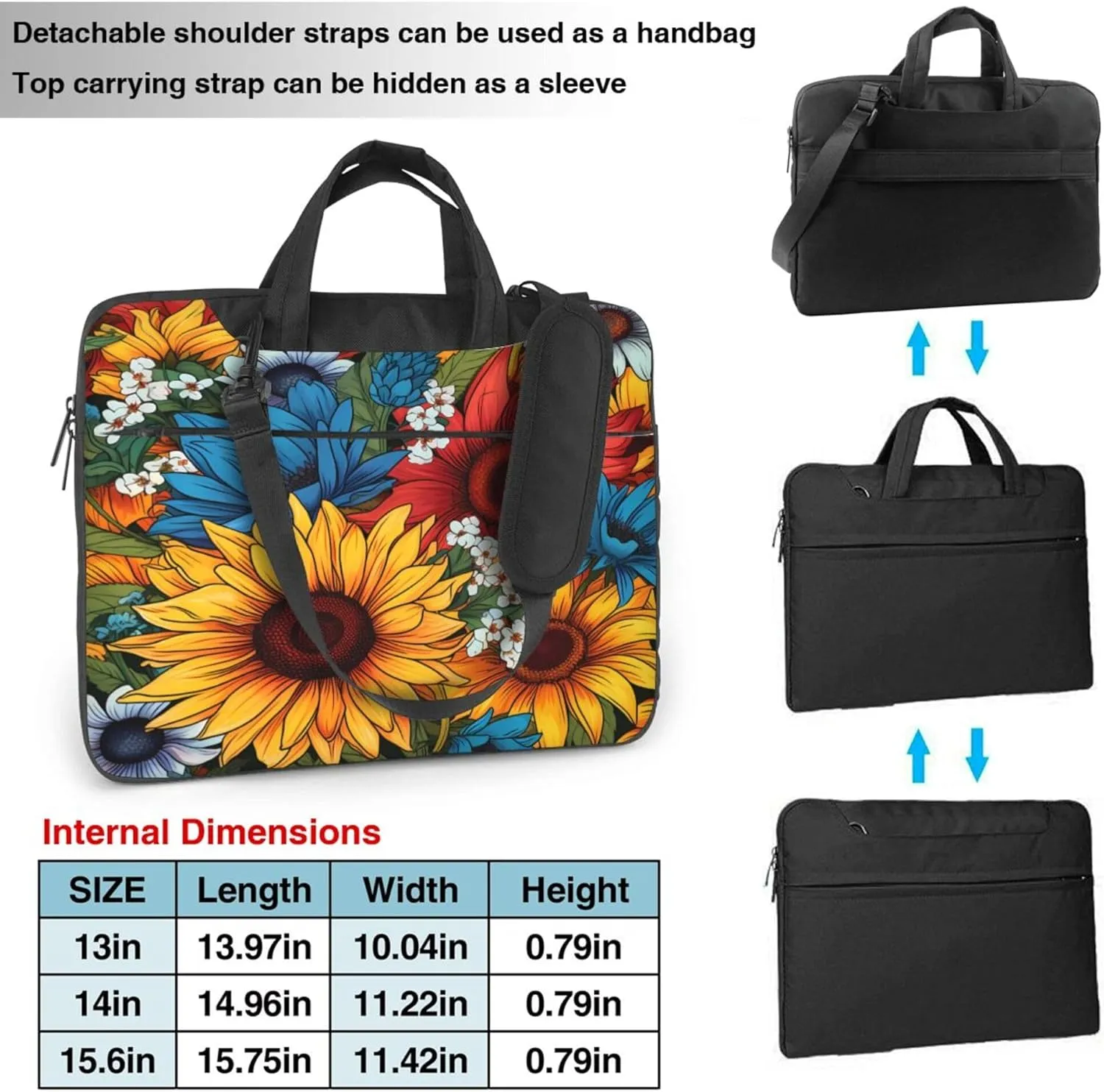 Yellow Sunflower Laptop Shoulder Bag for Women, Colorful Flower Laptop Sleeve Case Durable Computer Bag
