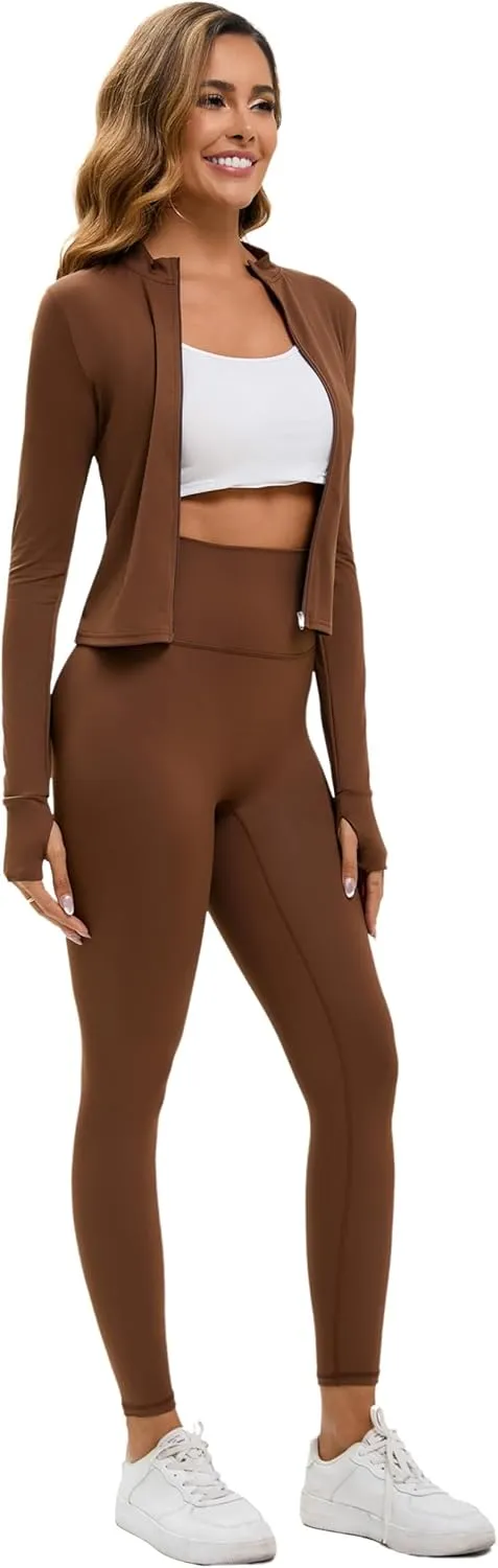 Yknktstc Womens Two Piece Tracksuit Set Long Sleeve Zipper Jacket with Athletic High Waist Leggings Workout Outfit