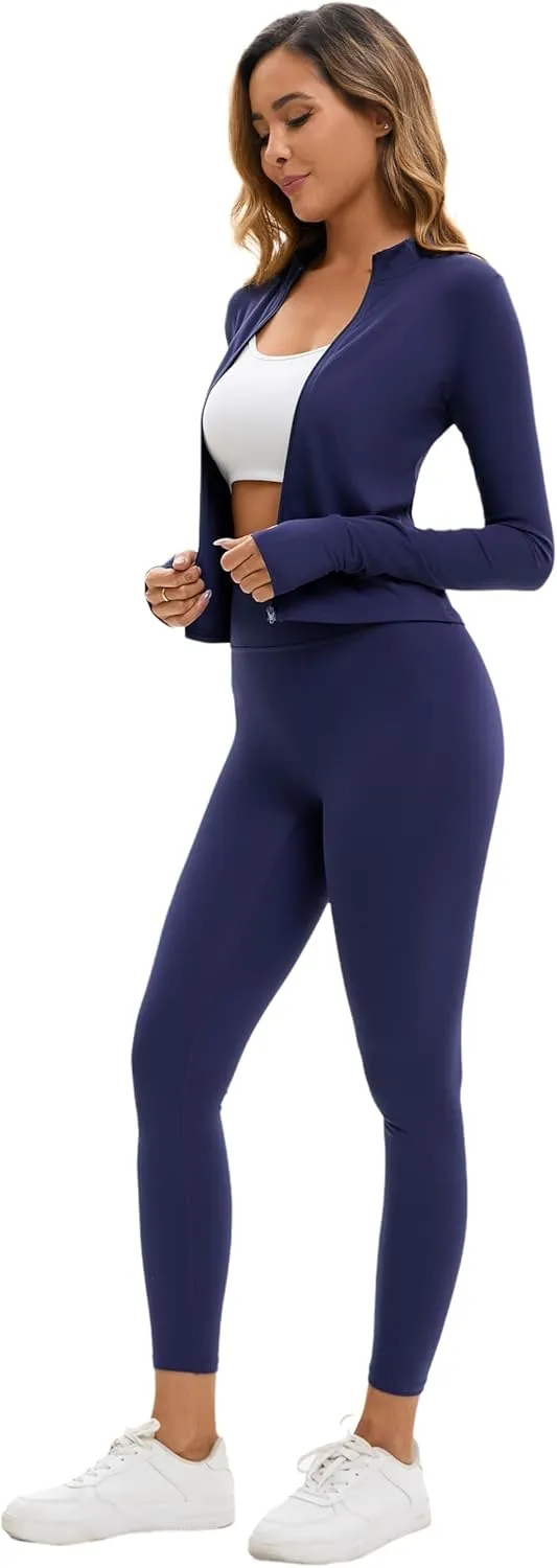 Yknktstc Womens Two Piece Tracksuit Set Long Sleeve Zipper Jacket with Athletic High Waist Leggings Workout Outfit