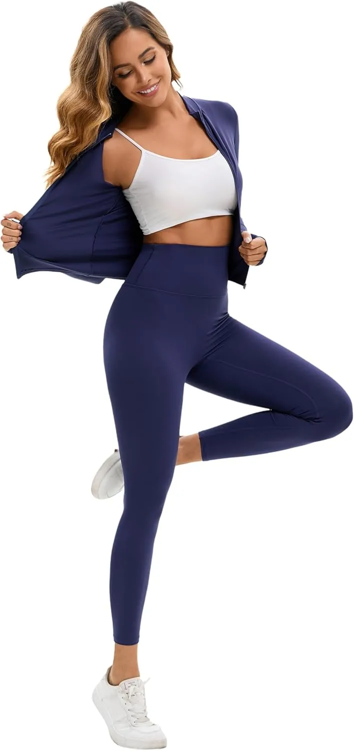 Yknktstc Womens Two Piece Tracksuit Set Long Sleeve Zipper Jacket with Athletic High Waist Leggings Workout Outfit