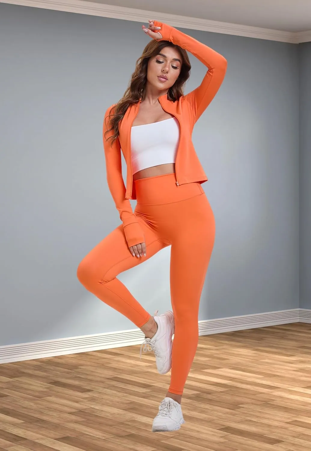 Yknktstc Womens Two Piece Tracksuit Set Long Sleeve Zipper Jacket with Athletic High Waist Leggings Workout Outfit
