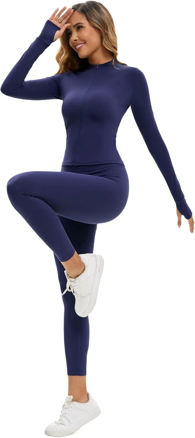 Yknktstc Womens Two Piece Tracksuit Set Long Sleeve Zipper Jacket with Athletic High Waist Leggings Workout Outfit