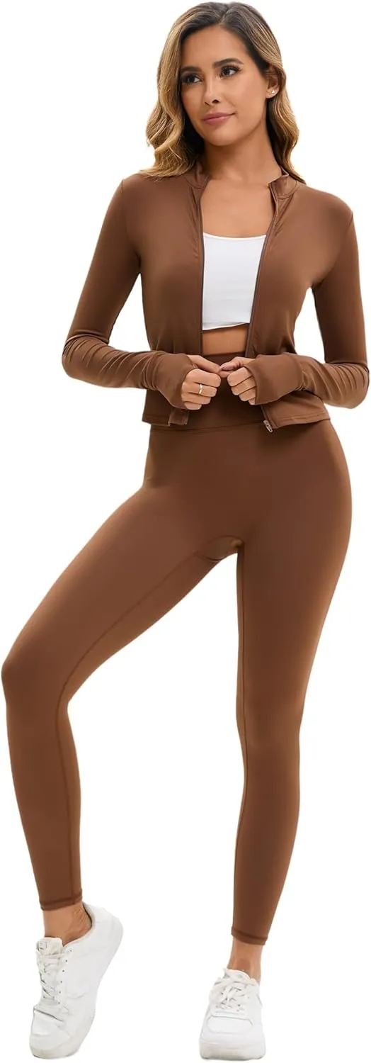 Yknktstc Womens Two Piece Tracksuit Set Long Sleeve Zipper Jacket with Athletic High Waist Leggings Workout Outfit