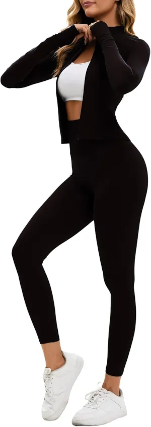 Yknktstc Womens Two Piece Tracksuit Set Long Sleeve Zipper Jacket with Athletic High Waist Leggings Workout Outfit