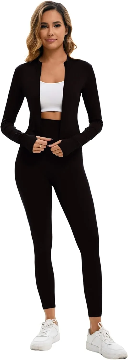 Yknktstc Womens Two Piece Tracksuit Set Long Sleeve Zipper Jacket with Athletic High Waist Leggings Workout Outfit