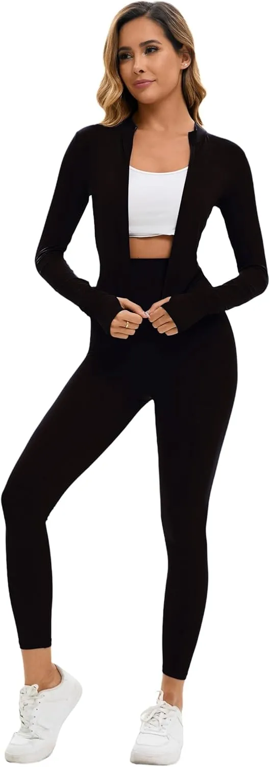 Yknktstc Womens Two Piece Tracksuit Set Long Sleeve Zipper Jacket with Athletic High Waist Leggings Workout Outfit