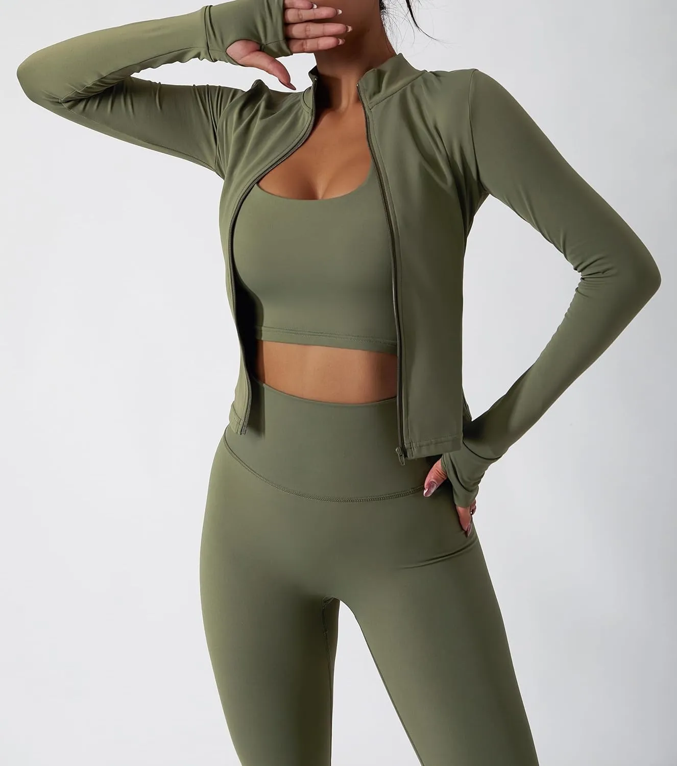 Yknktstc Womens Two Piece Tracksuit Set Long Sleeve Zipper Jacket with Athletic High Waist Leggings Workout Outfit