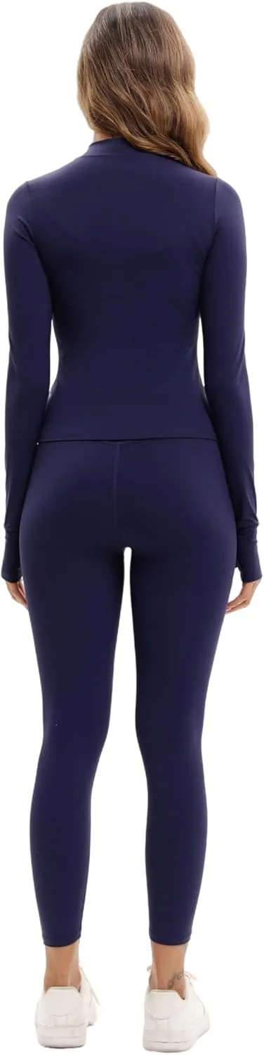 Yknktstc Womens Two Piece Tracksuit Set Long Sleeve Zipper Jacket with Athletic High Waist Leggings Workout Outfit