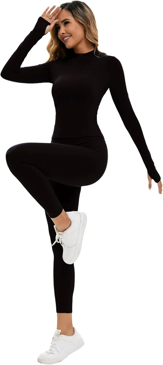 Yknktstc Womens Two Piece Tracksuit Set Long Sleeve Zipper Jacket with Athletic High Waist Leggings Workout Outfit