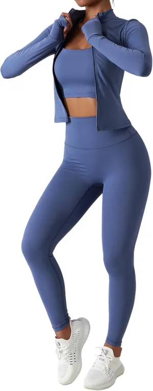 Yknktstc Womens Two Piece Tracksuit Set Long Sleeve Zipper Jacket with Athletic High Waist Leggings Workout Outfit