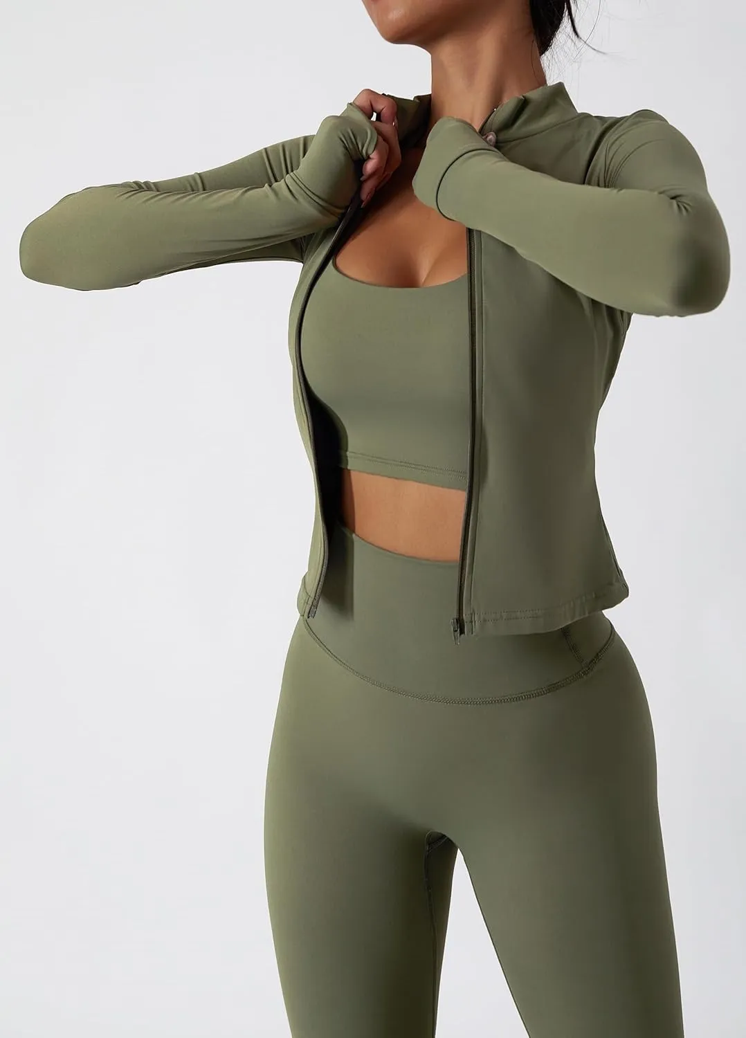 Yknktstc Womens Two Piece Tracksuit Set Long Sleeve Zipper Jacket with Athletic High Waist Leggings Workout Outfit