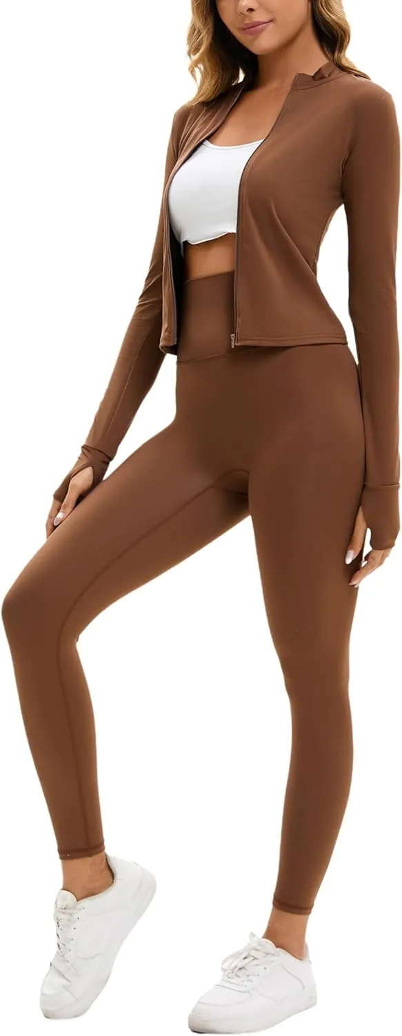 Yknktstc Womens Two Piece Tracksuit Set Long Sleeve Zipper Jacket with Athletic High Waist Leggings Workout Outfit