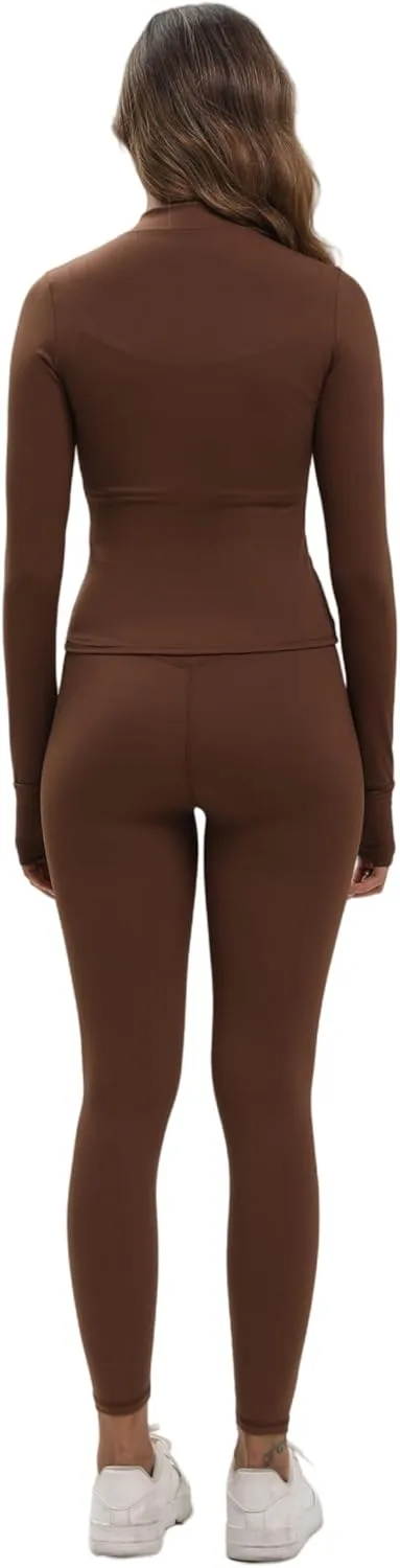 Yknktstc Womens Two Piece Tracksuit Set Long Sleeve Zipper Jacket with Athletic High Waist Leggings Workout Outfit