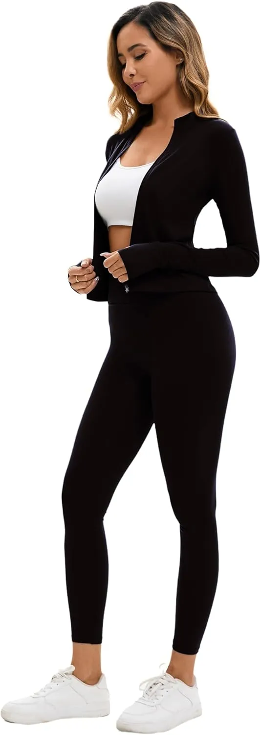 Yknktstc Womens Two Piece Tracksuit Set Long Sleeve Zipper Jacket with Athletic High Waist Leggings Workout Outfit