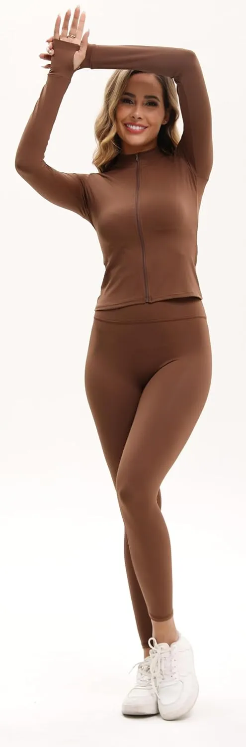 Yknktstc Womens Two Piece Tracksuit Set Long Sleeve Zipper Jacket with Athletic High Waist Leggings Workout Outfit
